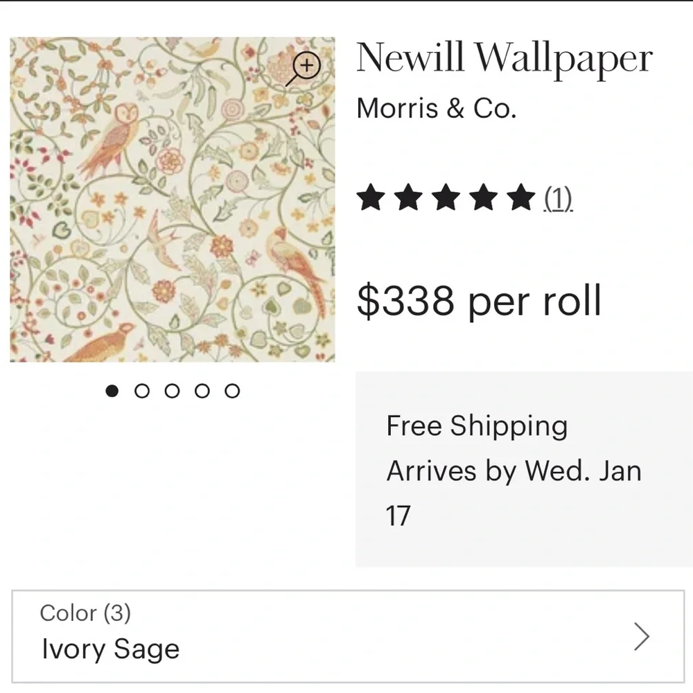 Morris & Co. NEWILL IVORY SAGE 1 double roll wallpaper